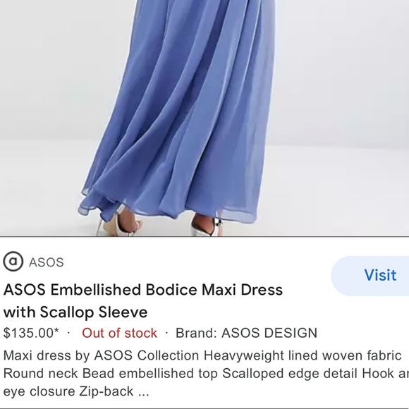 ASOS beaded vintage style tulle dress scallop edge design blue and silver sz 4 - Picture 3 of 14